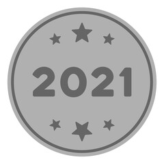 Vector 2021 silver coin illustration. An isolated illustration on a white background.