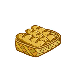 Basket of bread. Element and the logo of the bakery. Wicker box. Natural farm food. Cartoon illustration