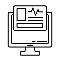 desktop with cardiology test line style icon vector illustration design