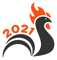 Vector 2021 rooster tail illustration. An isolated illustration on a white background.