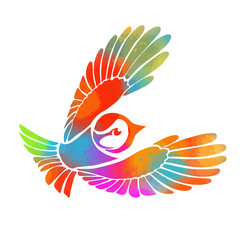 A multi-colored flying decorative bird. Vector illustration