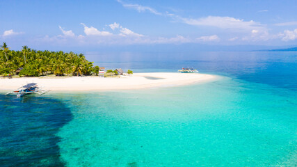 landscape of tropical island beach with perfect sky.