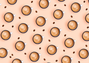 Pattern of coffee beans and mugs of coffee