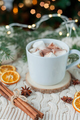 Christmas home decor. Cocoa with marshmallows.