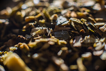 Macro of yerba mate with hard light