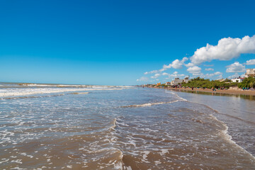 Mar del Tuyú, Buenos Aires, Argentina; December 06, 2020: View of the beach with from inside the water