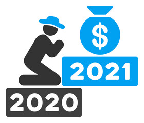 Vector gentleman pray for money 2021 illustration. An isolated illustration on a white background.