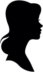 Vector female portrait. Silhouette head in profile. Black isolated image on white background