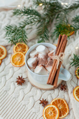 Obraz na płótnie Canvas Christmas home decor. Cocoa with marshmallows.
