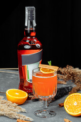 Warming winter cocktail with aperol. Hot aperol. Cocktail For New Years and Christmas. Christmas...