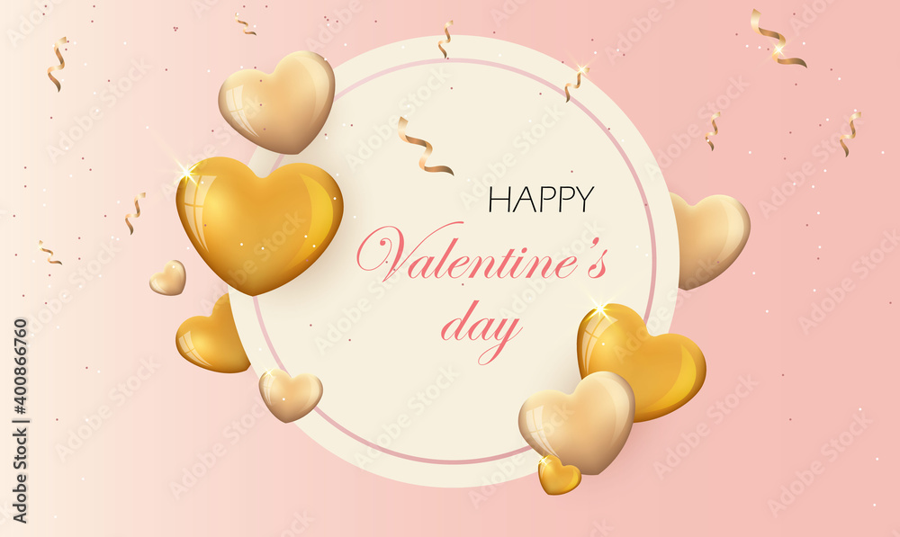 Wall mural Valentines day greeting card with yellow hearts