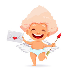 Happy Valentines day. Cute funny Cupid Angel