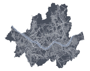 Seoul map. Detailed map of Seoul city poster with streets. Cityscape vector.