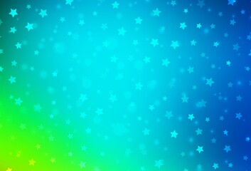 Light Blue, Green vector layout with bright snowflakes, stars.