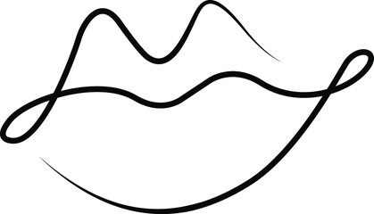 Lips minimalist illustration. Mouth. Black and white. White background. One line drawing.