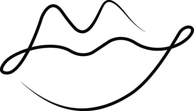 recommend clip art: Lips minimalist illustration. Mouth. Black and white. White background. One line drawing.