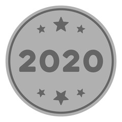 Vector 2020 silver coin illustration. An isolated illustration on a white background.