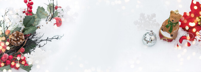 Christmas ornaments in the snow. poinsettia