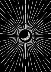 Sunburst celestial minimal ethnic elements design. Sun and moon concept. Vintage magical mystical symbol. Vector illustration