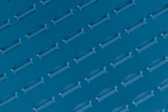 Pattern of blue sofas against blue background