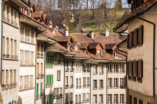 View of houses with windows seen in Switzerland