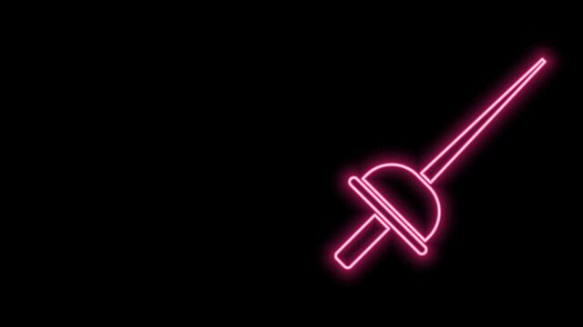Glowing neon line Fencing icon isolated on black background. Sport equipment. 4K Video motion graphic animation