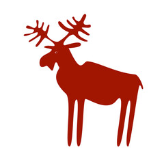 Deer icon in scandinavian style. Red silhouette of reindeer. Scandy design. Vector illustration.