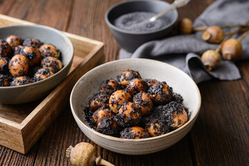 Sweet Slovakian Christmas pastry Opekance also known as Bobalky or Pupaky with poppy seeds