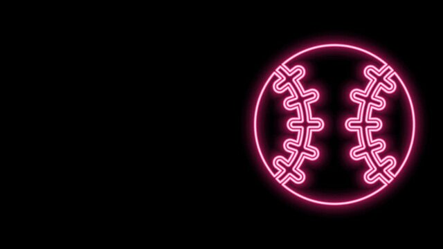 Glowing neon line Baseball ball icon isolated on black background. 4K Video motion graphic animation