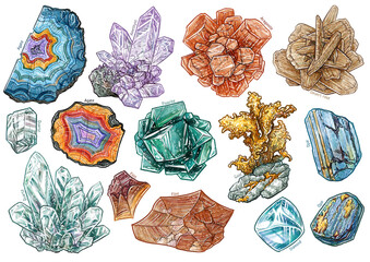 Mineral collection illustration, drawing, colorful, watercolor - 400874528