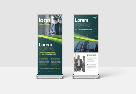 Roll Up Business Banner with Green Lines