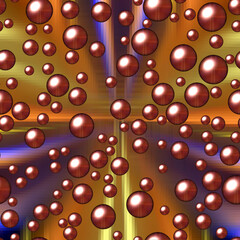 Golden red orange blue spheres, design, abstract background with bubbles