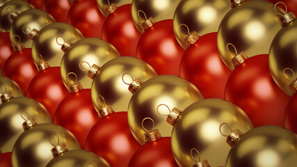 Gold and red Christmas balls. 3D render.