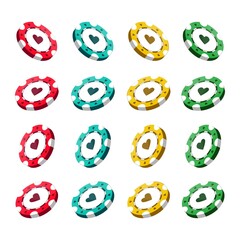 Casino realistic chips for poker or roulette. Elements to design logo, website or background. Vector illustration isolated on white background.