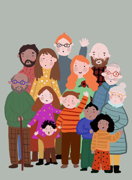 Clip art of multi-generation Family posing together for photo