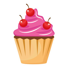 cupcake with cherries happy birthday icon vector illustration design
