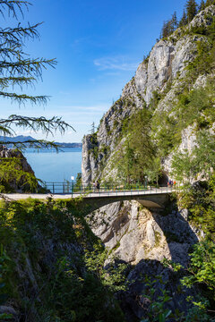 Bridge over Lainaugraben on Traunstein Mountain, Gmunden, Traunsee, Salzkammergut, Austria, Upper Austria