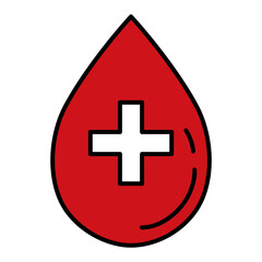 medical cross symbol in blood drop line and fill style icon vector illustration design
