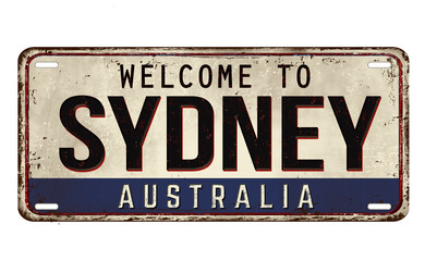 Welcome to Sydney vintage rusty metal plate