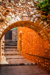 Colourful windows and houses in the ancient village of Roussilion in Provence, France