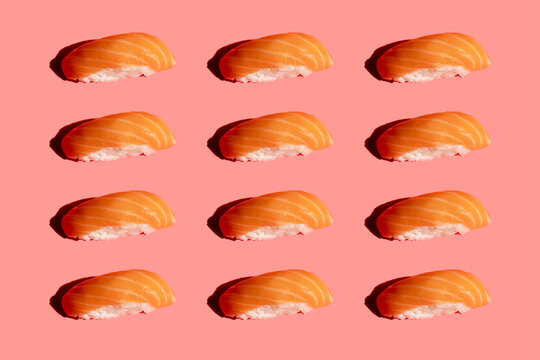Pattern of salmon nigirizushi pieces