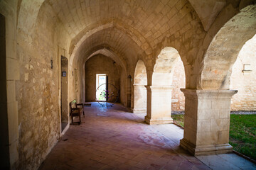 Fototapeta na wymiar Inside the old abbey of Abbaye de Saint-Hilaire in Provence, France