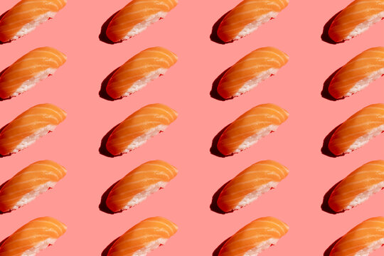 Pattern of salmon nigirizushi pieces