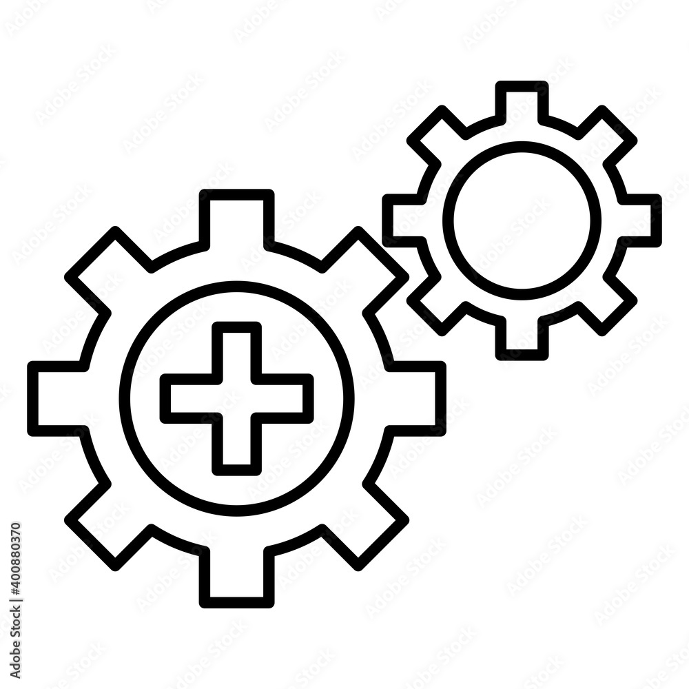 Poster medical cross symbol in gears line style icon vector illustration design