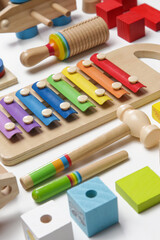 Colorful wooden children's eco friendly, sustainable toys.