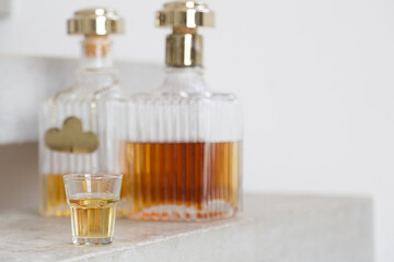 Alcoholic spirits and drinks concept background, with copy space