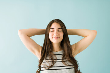 Fototapeta premium Caucasian woman with a calm and peaceful expression