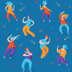 Dancing people seamless pattern in modern pop art style