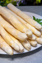 Dutch farmers products, fresh white asparagus in spring season