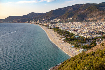 Western Alanya, Turkey panorama in high resolution observed from a Fortress of Alanya with famous Cleopatra beach on a shore.